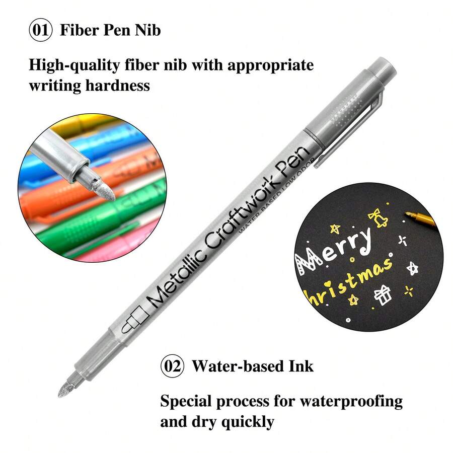 1pc 12-Color Quick-Dry Metallic Marker Pen Set, Suitable For DIY Crafts, Toys Coloring, Glass, Ceramics, Shoes, Metal Items Painting, Graffiti Pen, Highlighter Pen, Craft Marker - Metal Markers - View 1