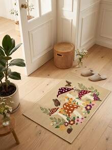 1 pezzo Tappeto/Tappetino da bagno/Zerbino, Stile pastorale di lusso europeo e americano - Motivo colorato di funghi, fiori e farfalle, adatto per ingresso, bagno, cucina, corridoio, comodino, soggiorno, camera da letto, tappeto morbido lavabile in lavatrice, decorazione domestica estetica - P - Visualizzare 2