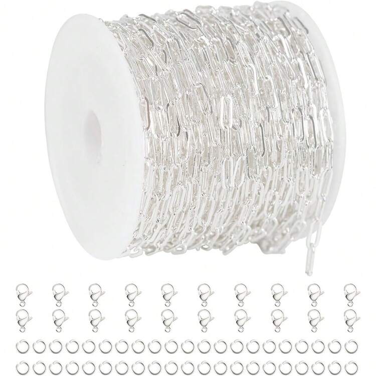 Dây chuyền kim loại nhiều màu sắc kiểu cổ điển dài 16,4ft, dây đồng mạ bạc dùng để làm trang sức, kèm theo 30 khoen nối và 10 móc cài hình càng cua, phụ kiện trang sức DIY phù hợp cho vòng tay, mặt dây chuyền, vòng cổ, dây đeo thân, tua rua. - Nhiều màu - Xem 3