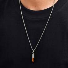 男士简约几何六边形切割黑色玛瑙虎眼石吊坠项链，单件装，黑色、棕色、金色、银色可选。 - 2227 - 查看 6