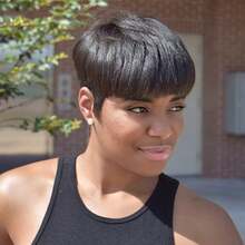 Pixie Cut Perücke aus Echthaar für Frauen, Pixie Cut Perücken mit Pony, 100% Echthaar, natürliche Farbe - Natural Black - Übersicht 10