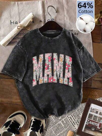 Áo thun nữ cỡ lớn mùa hè in chữ, màu trơn, kiểu dáng đơn giản, retro, rộng rãi, cổ tròn, tay ngắn, chất liệu cotton.
