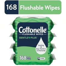 Premium Specials! Paraben-Free Gentle Clean Wipes | Hypoallergenic Dermatologist-Tested Wipes | Cottonelle Gentle Plus Flushable Wet Wipes, 4 Flip-Top Packs - 168 - 查看 8