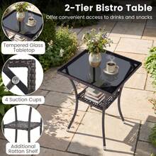 Set Of 3 Patio Wicker Bistro Set 2 Rattan Chairs W/Double-Tier Tempered Glass Table - 米色 - 查看 7