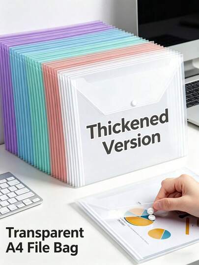 A4 transparante map met knoopsluiting, dikke, ruime opbergruimte, waterdichte documententas, voor kantoor/studentengebruik
