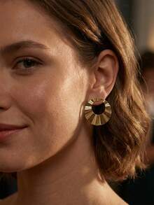 New Asymmetrical Round Circle Geometric For Women Girls, Jewelry | Summer Boho Beach Jewelry Unique Design Earrings For Daily (1-12Pairs) - Gold - View 3
