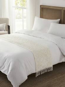 1pc Delicate Embroidery Crafted Double Layer Bed Flag, Tassel Decor, 45cm Wide,Fall Decor,Autumn Decor,Room Decor - Beige - View 4