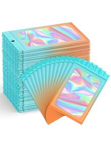 100pcs Holographic Transparent Plastic Bags, Cute Gradient Mylar Material, Earring Stud Jewelry Anti-Oxidation Bags, Holographic Iridescent Window Resealable Bags, Suitable For Small Businesses, Zipper Food Storage Bags For Packaging Snacks, Cookies, Candies, Jewelry Storage, Gummies, Cookies And Party Favors (Please Comment The Required Size And We Will Arrange It) - View 21