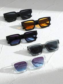5 Pasang Kacamata Klasik Elegan Aneka Warna Desain Kasual Dasar Set Unisex, Cocok Untuk Mengemudi Sehari-hari, Berkemah, Bepergian, Liburan Pantai, Aksesori Kacamata Modis - 5 buah warna Hitam, Abu-abu, Oranye, Abu-abu, Biru - View 3