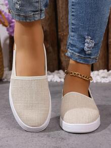 Solid Color Casual Canvas Sneakers For Women, Soft Sole Versatile Athletic Shoes, Durable White Tennis Walking Shoes, Comfortable Daily Wear - Apricot - View 7