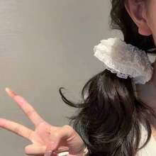 2件/1件 黑白配色優雅蕾絲鏤空天鵝絨質感花卉髮圈，柔軟女用髮飾髮帶，馬尾紮髮帶，洗臉用髮圈 - 彩色 - 查看 4