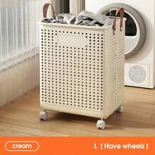 Giỏ đựng quần áo bẩn gấp gọn dung tích lớn có bánh xe (nhiều kích cỡ) - Thiết kế màu trơn, giỏ đựng quần áo bẩn gấp gọn đa chức năng, thích hợp để cất giữ trong phòng tắm và ban công, túi đựng quần áo bẩn, phụ kiện phòng giặt. - Nhiều màu - Xem 10