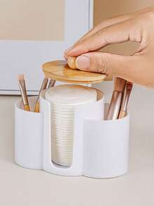 3-In-1 Q-Tip Holder For Bathroom – Premium Vanity Organizer Canister With Dustproof Lid For Swabs, Balls And Pads, Countertop Storage Container - Multicolor - View 3