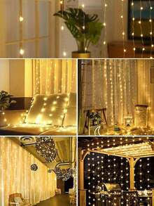 6x3cm/3x3cm LED Curtain Lights, USB Hanging Window Lights With Remote Control, Connectable Fairy Lights, Bedroom Decor, Outdoor Decor, Valentine's Day Decor, Mother's Day Decor, Wedding, Birthday Gift, Indoor Decor, Christmas Party Supplies, Party Decorations, Holiday Hanging Ornaments - USB Curtain Light - View 8