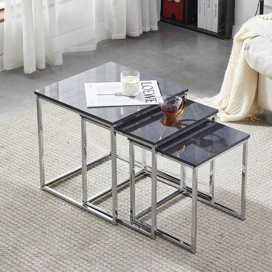 Set Of 3 Nesting Coffee Tables For Living Room, Nest Of 3 Nested Tables Sofa Side Table Coffee Table End Tables Space Saving - Dark Grey - View 1