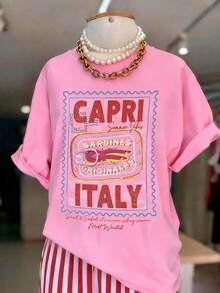 Ladies' Round-Neck T-Shirt For Leisure And Vacation, Comfortable And Breathable Fabric, Suitable For Spring And Summer Outings, Loose Version Accommod The Figure, The Best Choice For Holiday Travel T-Shirt. - Pink - View 3
