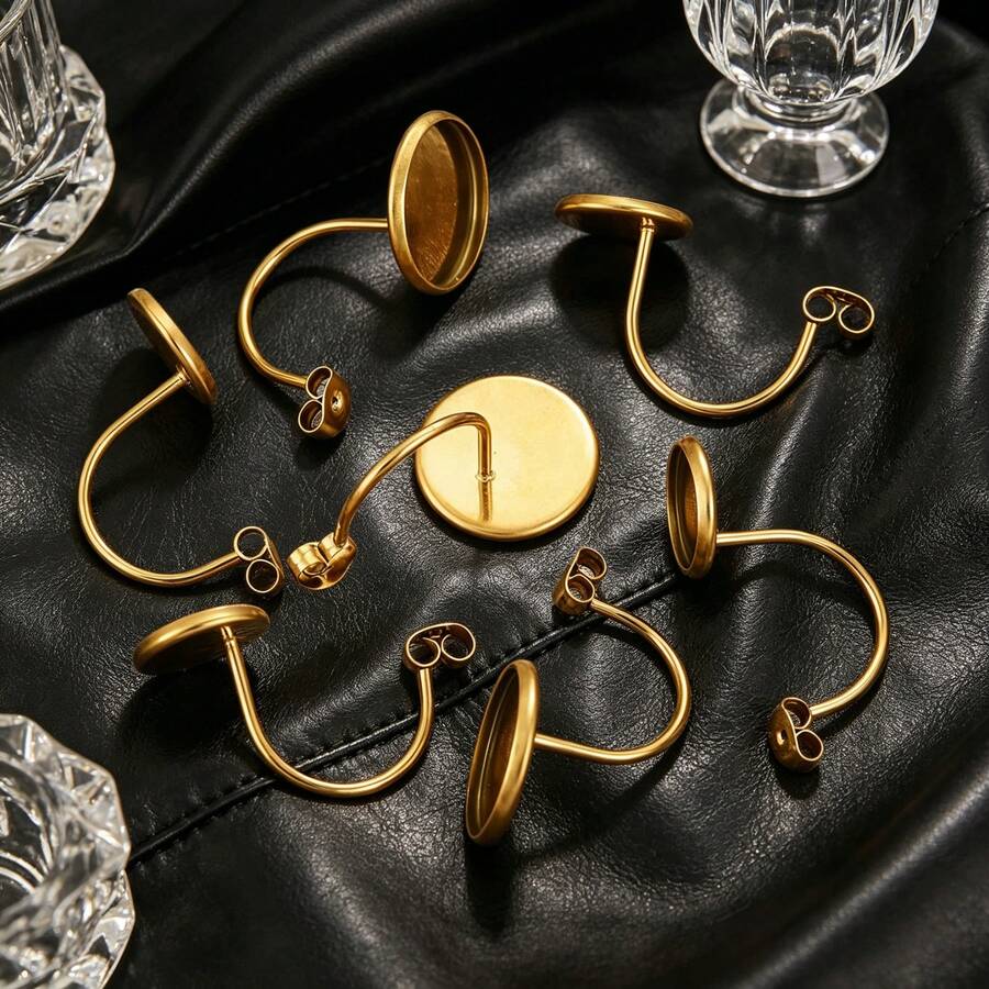 10 chiếc chốt khuyên tai tròn mạ vàng 18K bằng thép không gỉ 304, khung hình chữ U cong dùng để gắn đá cabochon, phụ kiện tự làm khuyên tai bằng nhựa ảnh, không gây dị ứng và chống oxy hóa. - người giữ bông tai - Xem 1