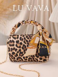 LU VAVA Polyester Leopard Print Evening Handbag With Threaded Metal Handle, Party Wedding Banquet Fashion Clutch (Leopard) - Multicolor - View 1