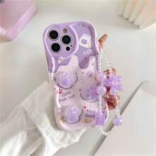 2pcs/Set (Purple Cute Cat Paw Phone Case + 1pc Purple Flower Lanyard) Durable Anti-Drop And Stylish Phone Protective Case, Suitable For Daily Use. Fashionable Phone Case With Artistic Design, Scratch-Resistant, Ideal For Pet Lovers And Tech Enthusiasts. - Creamy Yellow - View 8