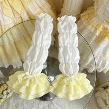 1 Pair Women's Spring/Summer Lolita Style Layered Frilled Edge Lace Trim Sweet White Detachable Bow Sleeve Cuffs - A - View 29