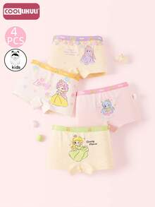 Coollikuli Set 4 Buah Celana Dalam Pendek Anak Perempuan Motif Putri Lucu, Menampilkan Bunga, Pita, dan Desain Empat Sudut Berwarna-warni yang Modis untuk Anak Perempuan. - MultiWarna - View 1