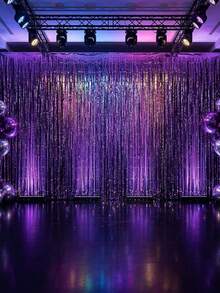 1/2/3/4pcs Metallic Shiny Purple Tinsel Curtain Decor, Metallic Foil Fringe Backdrop For Wedding, Birthday Party, Bridal Shower, Holiday Event, Graduation Prom Party - Purple - View 7