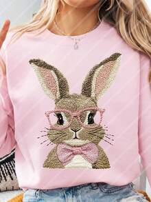 10-Inch Cute Easter Bunny Embroidery Style Design DIY Iron-On Transfer Patch, Clothing Decoration, Suitable For T-Shirts, Sweatshirts, Fabric Decor, Pillow Covers, Tote Bags And Garment Decoration, Easter Holiday Party Decor, Durable Plastic Heat Transfer Sticker - Multicolor - View 1
