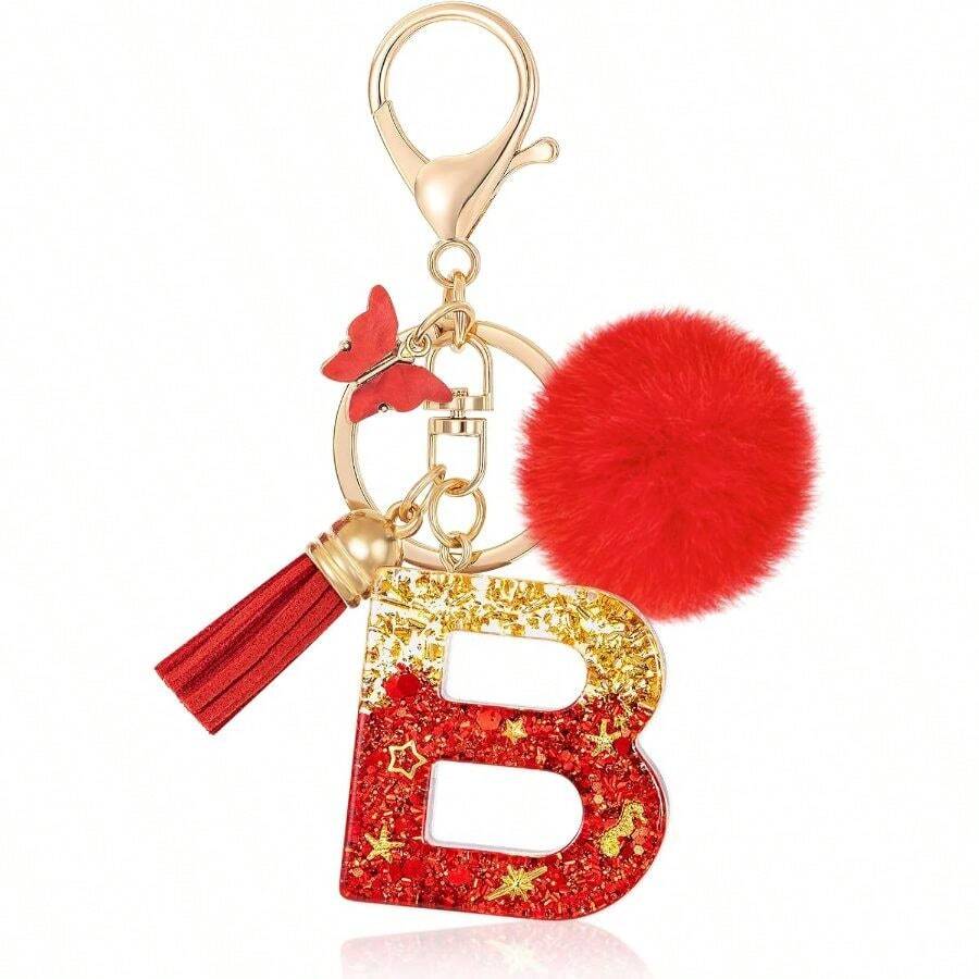Resin Letter B Keychain, Car Keyring, Red Keychains For Women Bag Decor - 紅b - 查看 1
