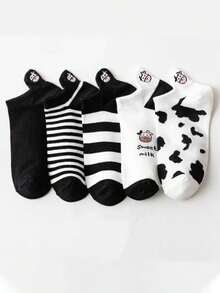 5/10 Đôi tất cổ ngắn unisex họa tiết sọc bò đen trắng, thiết kế hoạt hình dễ thương, thích hợp mặc hàng ngày, mọi mùa. - Nhiều màu - Xem 8