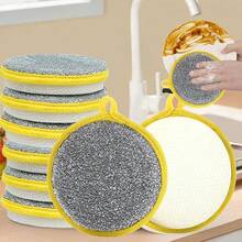 1/10 miếng bọt biển rửa chén hai mặt không làm trầy xước - Bàn chải tròn tái sử dụng, thích hợp để rửa bát đĩa, nồi, chảo và bồn rửa. - Một kích cỡ phù hợp cho tất cả - Xem 7
