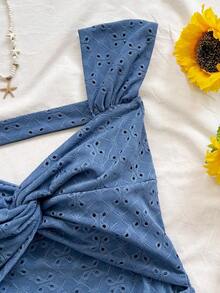 Mono de punto a rayas con cuello en pico y espalda descubierta para mujer, adecuado para fiesta, cita, San Valentín, Pascua, carnaval, té de la tarde, playa, crucero, vacaciones en la ciudad, otoño/invierno - Azul - Ver 4