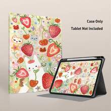1pc Strawberry, Cat & Star Pattern Flip Cover Tablet Case With Pen Slot, Compatible With Honor Pad 8/9/10, Honor GT 11.5inch/X7/X8A/X9/X8Pro/X9Pro/V9/V8 Pro, Matepad 11 Inch 2023/2022, Apple 10th Gen/ 11 2025 (A16), A9/A9+/A11/S11/S10 FE+, Auto Sleep/Wake Function, Suitable For School Season, Valentine's Day, Holiday Gifts - Multicolor - View 5