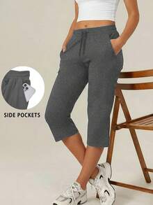 Pantalones Capri de Yoga para Mujer, Sueltos, Suaves, con Cordón Ajustable, Pantalones Deportivos Casuales con Bolsillos - -2 - Ver 1