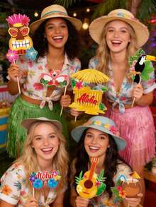 30pcs Hawaii Party Photo Booth Props, Paper Photography Prop, Hawaiian Tropical Theme For Birthday, Summer Beach Pool Decor, Party Favors, And Wild Animal Forest Theme Party Decorations - Hawaiian Photo Props - View 5