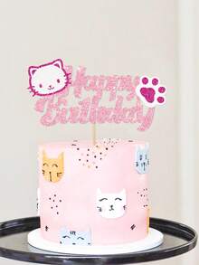 1pc Pink Glitter Cat Birthday Cake Topper, Cat Paw Cake Decoration, Suitable For Girls Children Birthday Party, Cute Cat Theme Cake Decor - Cat - View 4