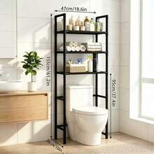 Over The Toilet Storage, 3-Tier Bathroom Organizer, Freestanding Above Toilet Shelf With Adjustable Feet, Space Saving, Easy Assembly, Carbon Steel Shelf, 61" H, Available In Black - Black - View 5