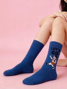 1 Pair Cute College Style Socks For Daily Wear - White - View 1