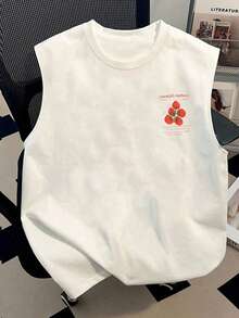 Áo tank top nam đơn giản, cổ tròn, in hình cà chua, đa năng, phong cách thường ngày. - trắng - Xem 2