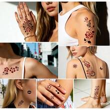 12pcs Henna Tattoo Paste, Brown/Black/Red, Temporary Henna Tattoo, Semi-Permanent Henna Tattoo Paste, Waterproof Henna Tattoo Paste For Body Art And Painting - 黑色 - 查看 2