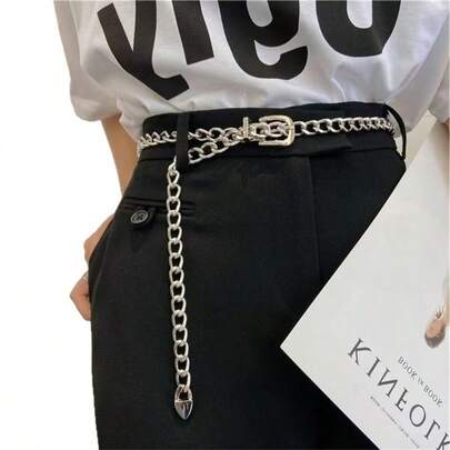 1 chiếc thắt lưng dây xích kim loại bản to thời trang cỡ lớn, dùng để trang trí, phù hợp với váy và áo sơ mi.
