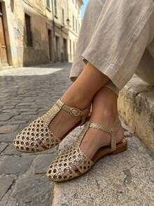 Women's Fashion Flat Sandals - Gold - View 1