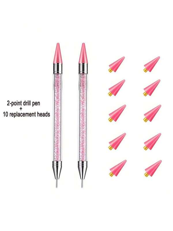 Doppelseitiger Strass-Picker-Stift - Acryl- und Metall-Nagelkunst-Werkzeug mit 4/10 Wachskopf-Aufsätzen für DIY-Nagelkunst, Edelsteine, Kristalle, Perlen - robustes und präzises Design, Strass-Applikation, klarer Stiftkorpus, hochwertige Zubehörteile, Nagelpflege-Utensilien, Nagelkunst-Werkzeuge, Maniküre, Nagelwerkzeuge, für Kunstnägel