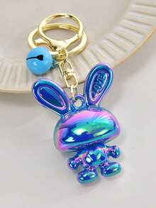 Lindo llavero de conejo de orejas largas de dibujos animados y colorido, colgante de figurita brillante, accesorio de campana femenina, dije para bolso, anillo creativo para llaves de coche, pequeño regalo - Multicolor - Ver 10