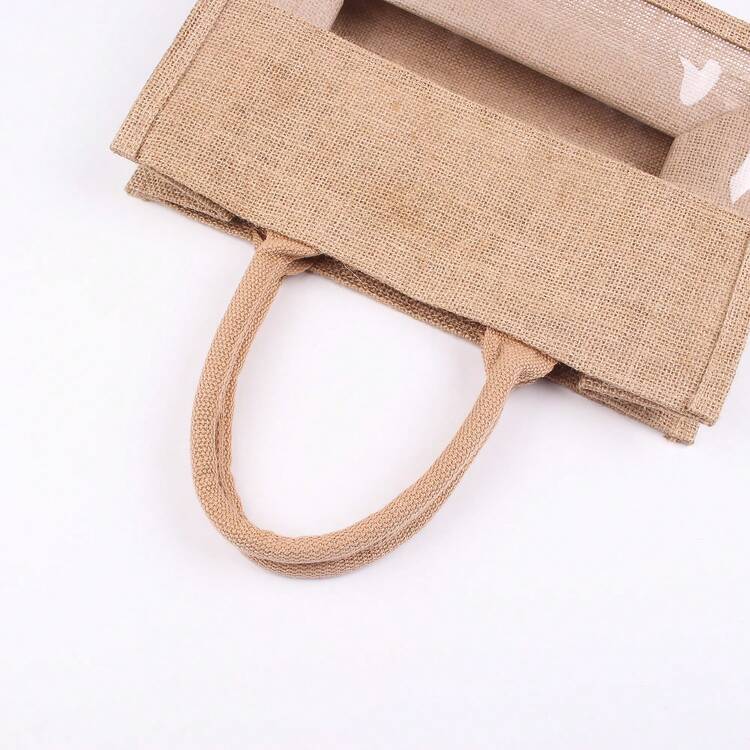1个天然木色前窗黄麻手提袋 | 简约乡村风亚麻布购物袋，正面带透明窗口，加固手提袋，购物、礼品包装、日常收纳袋，适用于婚礼、生日、日常使用 - 查看 9