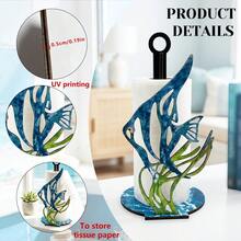 1件裝木製熱帶魚造型餐巾紙架，辦公桌裝飾，海洋主題藍綠色天使魚圖案裝飾，廚房檯面收納架，海灘度假風家居裝飾雕塑支架 - 彩色 - 查看 4