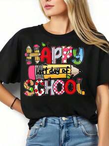 Happy Last Day Of School Graphic T-Shirt For Teachers And Students, Fun Back To School Holiday Design T-Shirt, Summer Outfit For Kids And Adults. - Black - View 2