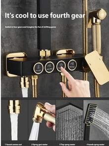 Shower System With 8-Inch Rain Shower Head And Handheld Shower, Black And Gold Exposed Shower System, 4-Function Bathtub Shower Faucet Set, Rain Shower Head With Handheld Sprayer, Complete Shower System Kit With Brass Valve (Some Parts Random, Some Packaging Random) - Black Gold - View 3