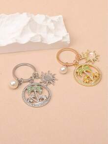 1件女士水钻椰子树吊坠，仿珍珠太阳挂饰，创意包包配饰，节日礼物 - 彩色 - 查看 1