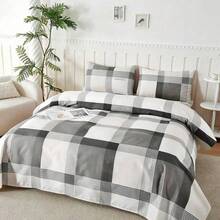 Juego de Ropa de Cama Estampado de Cuadros Clásicos Sabanas , Incluye Sábana Bajera Colcha con Altura de 30cm,   Sábana Encimera y Fundas, Microfibra Hipoalergénica Antiarrugas, Tamaños Individual Matrimonial Queen King - Gris - Ver 1