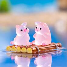 Glow In The Dark Cute Pink Pig Figurines, Mini Resin Pig Miniatures With Multiple Adorable Styles (Swimming, Sitting, Rafting, Lying), Waterproof Luminous Pig Ornaments With Frosted Matte Texture, Durable Resin Statues For DIY Micro Landscape - One Size - View 4